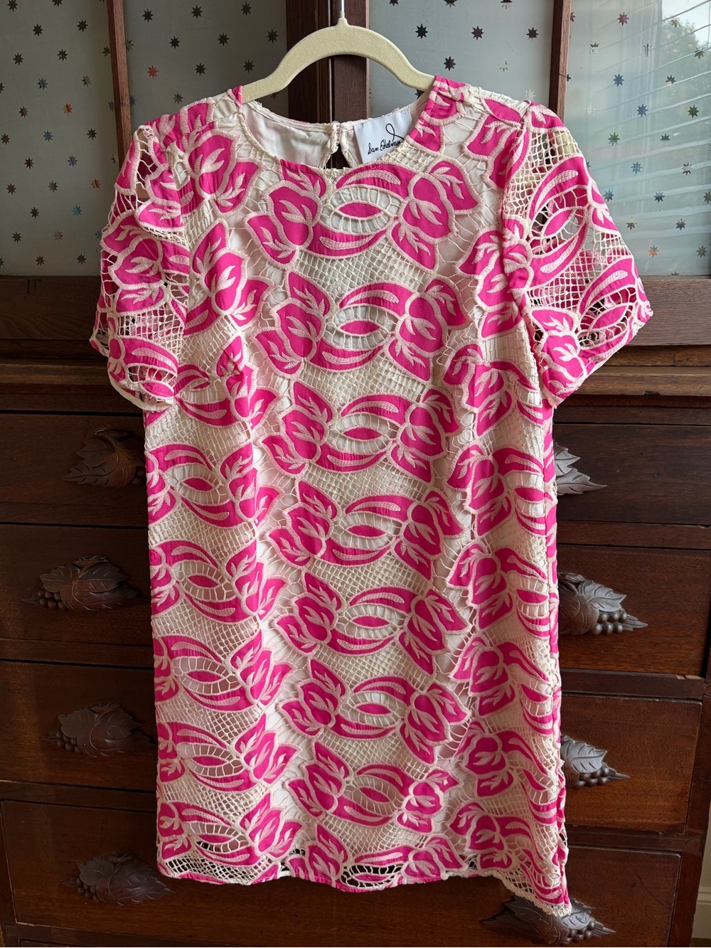Sam Edelman Artisanal Lace Cutout Mini Shift Dress Pink White size 6